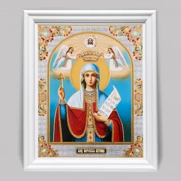 Икона в деревянной рамке №3 11х13 (белая) двойное тиснение Параскева Пятница, вмц.