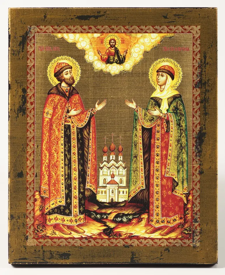 ხატი ხეზე 13×16 ლაქი №2 პეტრე და ფევრონია
