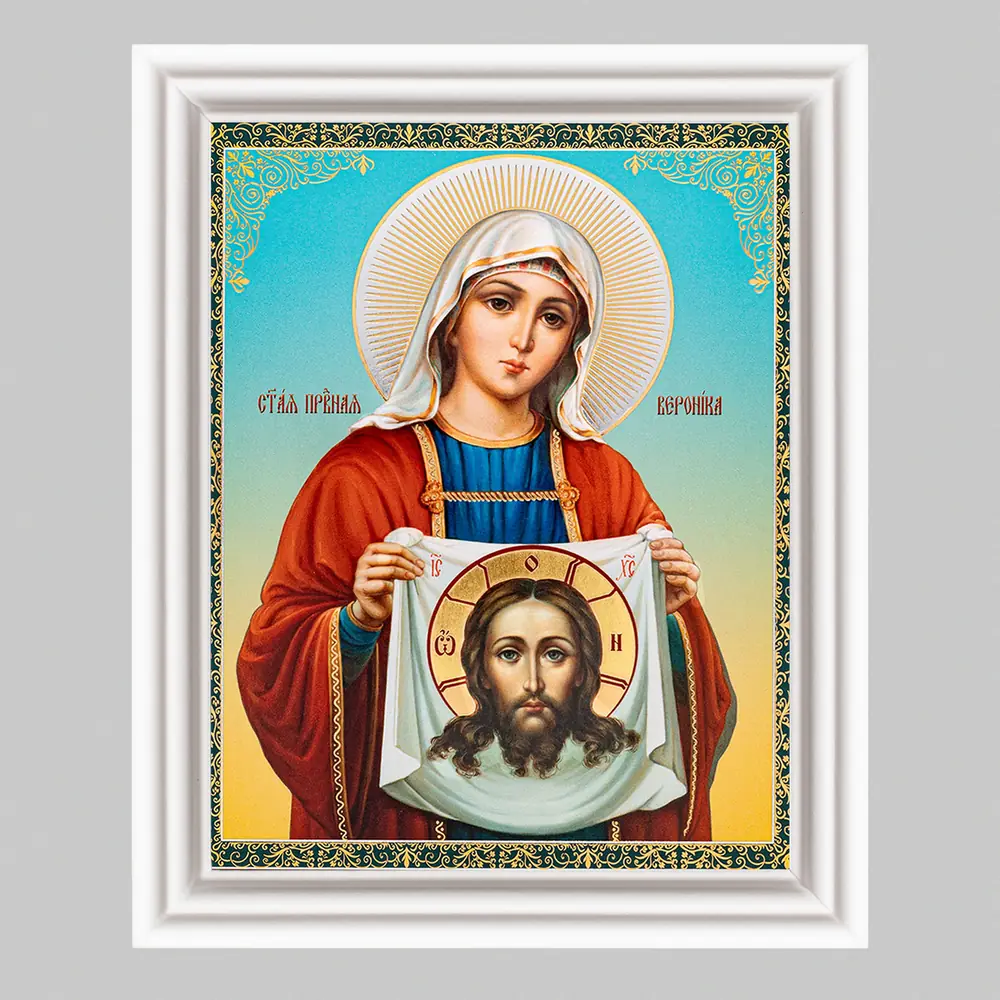 Icon in wooden frame №3 11×13 (white) double embossing Veronica of Palestine