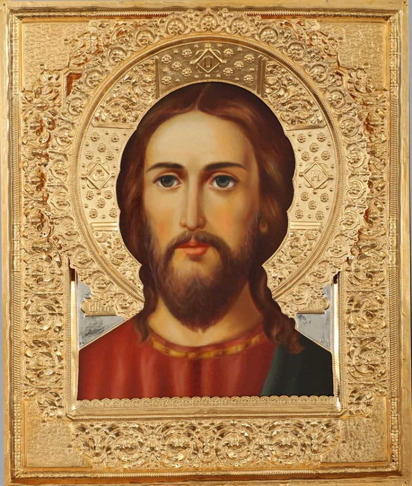 Painted icon of the Saviour 40×50, oil, riza cover №209, gilding
