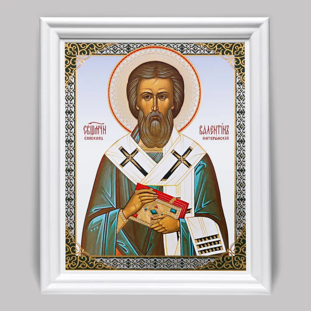 Icon in wooden frame №3 11×13 (white) double embossing Valentine of Interamna