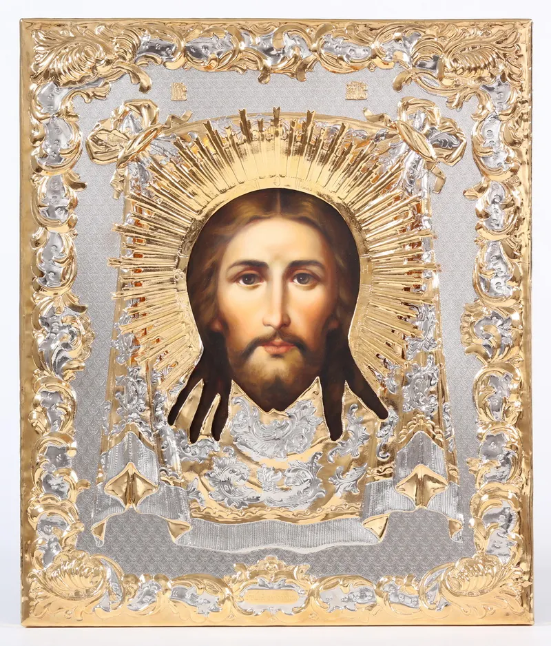 ფერწერული ხატი «ხელთუქმნელი მაცხოვარი» 40×45, ზეთი, მოჭედილობა №277, მოოქროვება