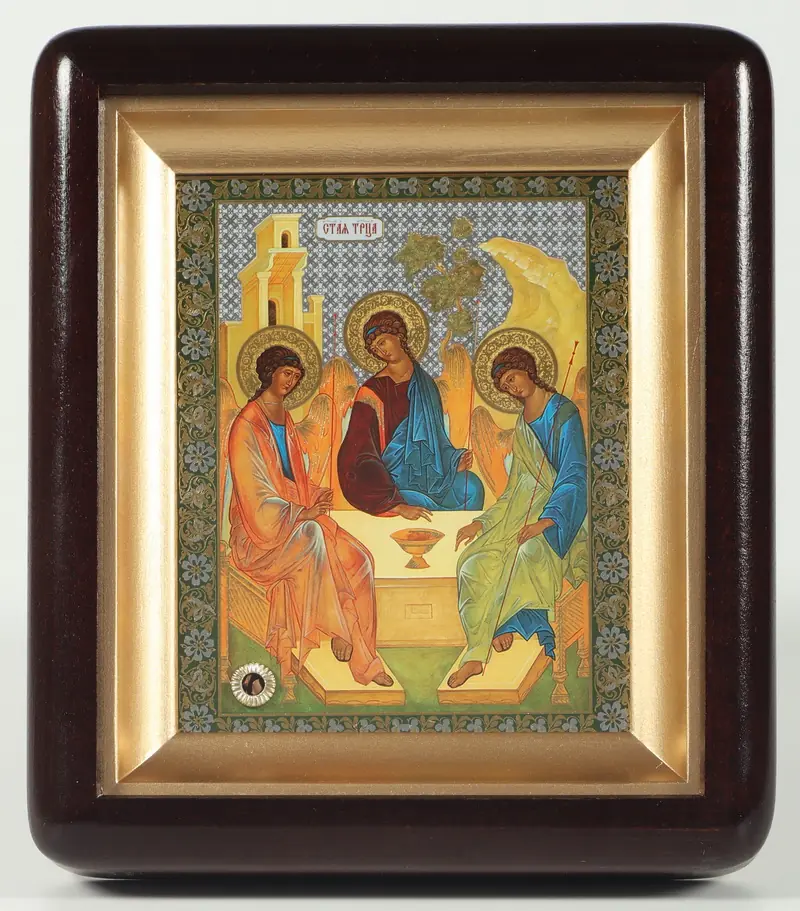 Icon in icon case 11×13 shaped, double embossing, Trinity (Rublev)