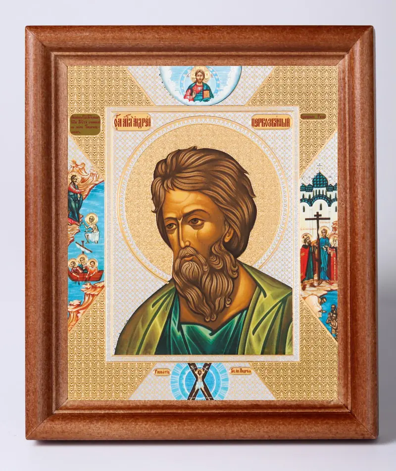 Icon in wooden frame 11×13 Name Day set, double embossing Andrew the First-Called