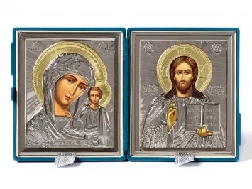 Folding icon in case 11×13 film, nickel-plated riza Saviour-Kazan Mother of God