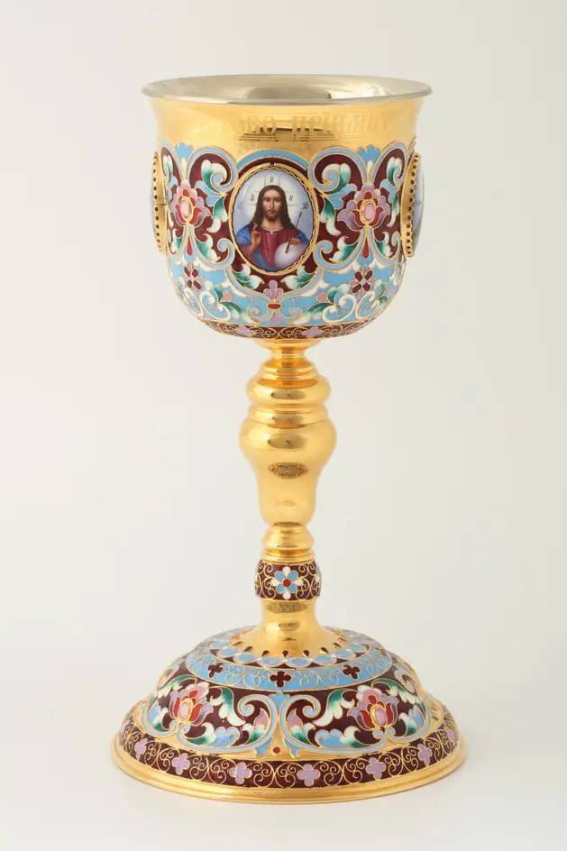 Chalice 1.0 l 4-enamel miniatures, filigree, enamel “№1” / gilding / nickel silver insert