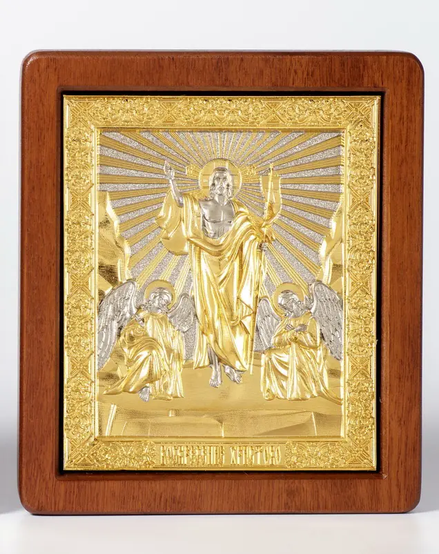 Icon in riza “Resurrection of Christ”, electroforming with partial with gilding