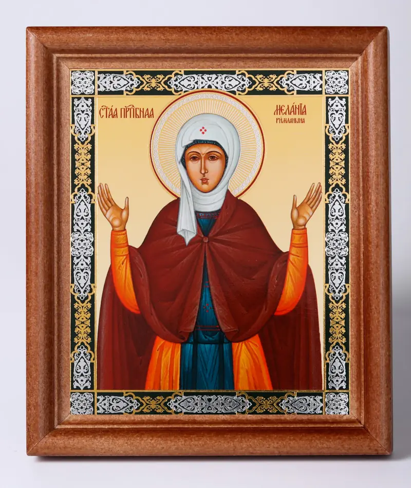 Icon in wooden frame 11×13 Name Day set, double embossing Melania the Roman, Venerable