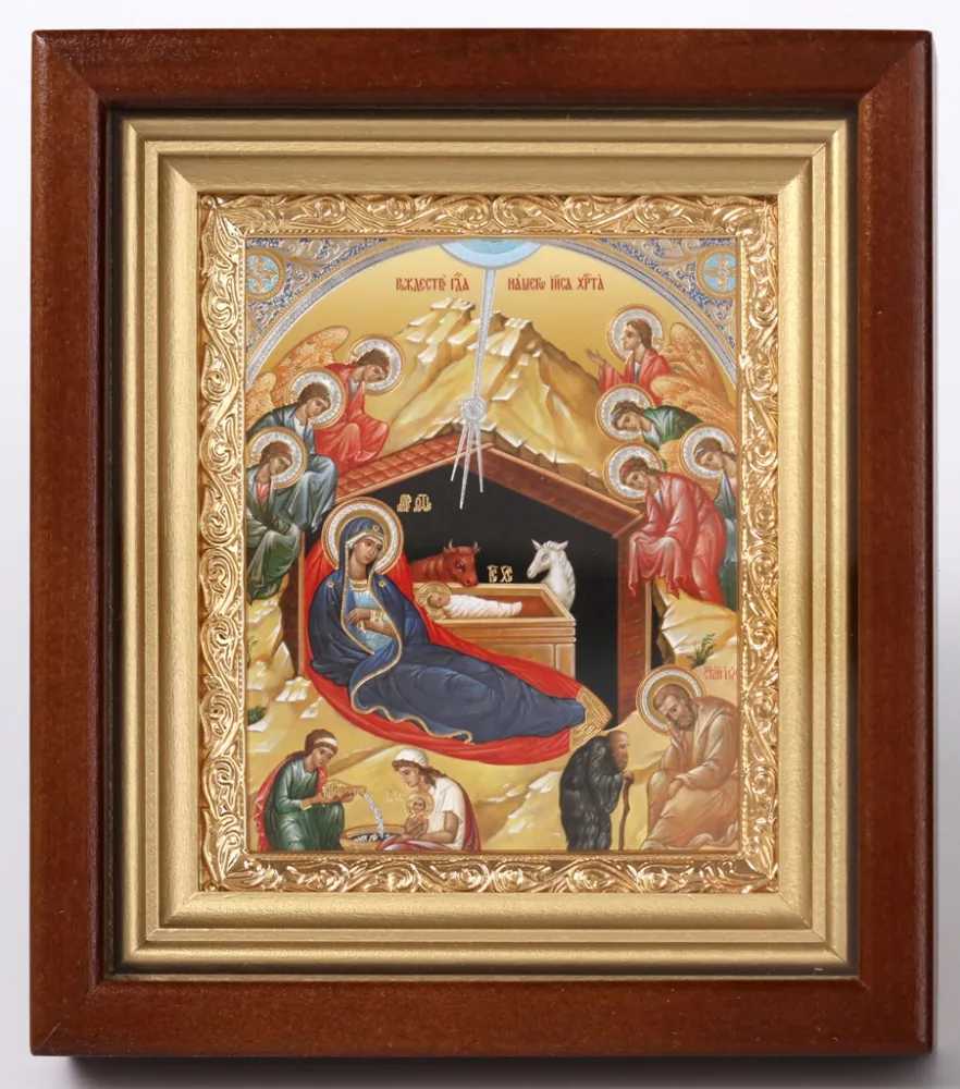 Icon in icon case 11×13 complex, double embossing, gilded frame Nativity of Christ 39