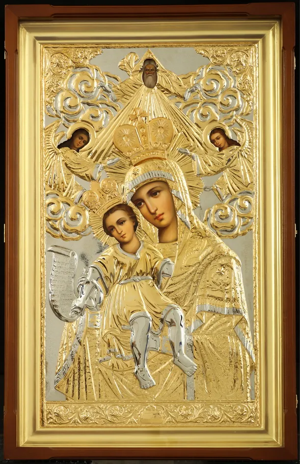 Painted icon in icon case 65×110 oil, riza cover №200, icon case №1 Worthy It Is
