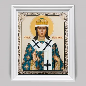 Icon in wooden frame №3 11×13 (white) double embossing Nicetas of Novgorod 2