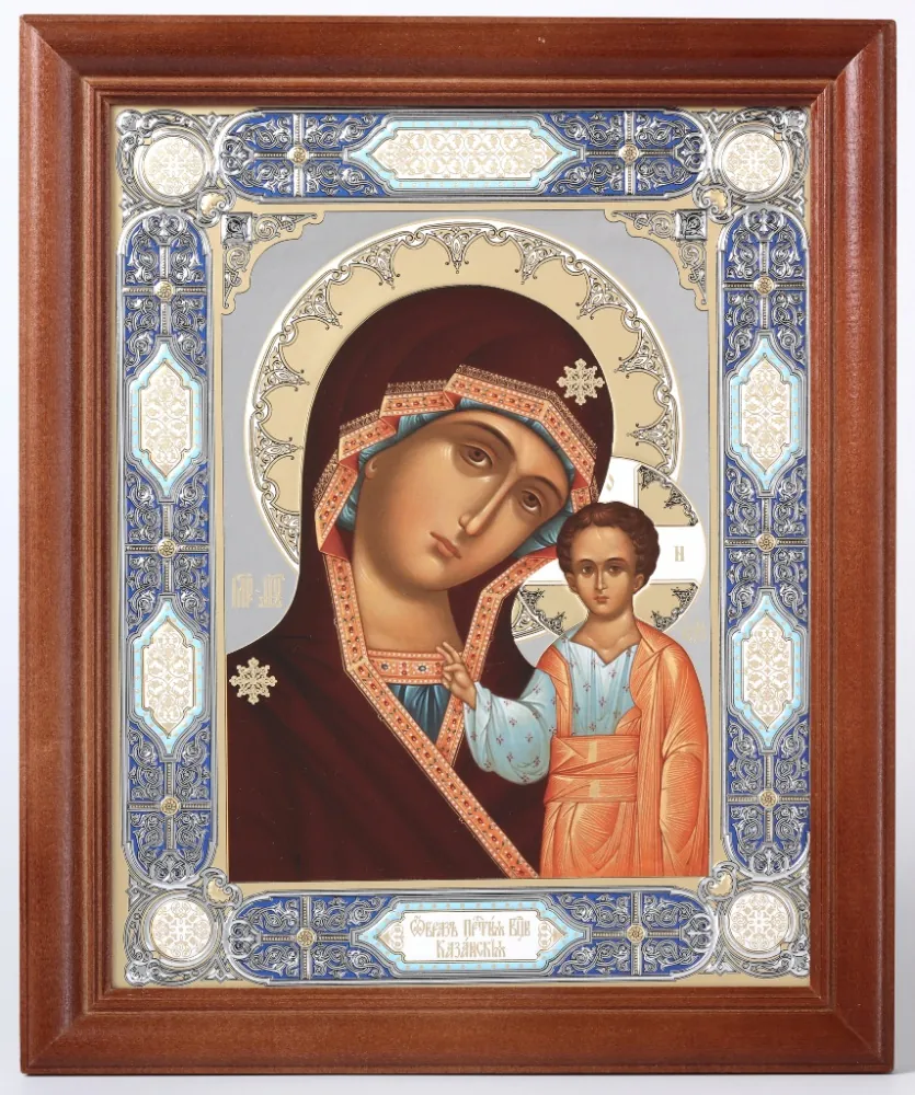 Icon in wooden frame 24×30 blind embossing (without glass) Kazan Mother of God 32