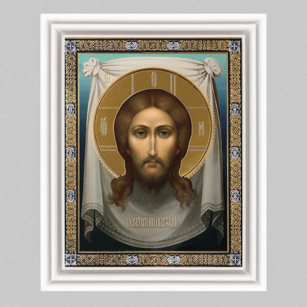Icon in wooden frame №3 11×13 (white) double embossing Saviour Not Made by Hands 3