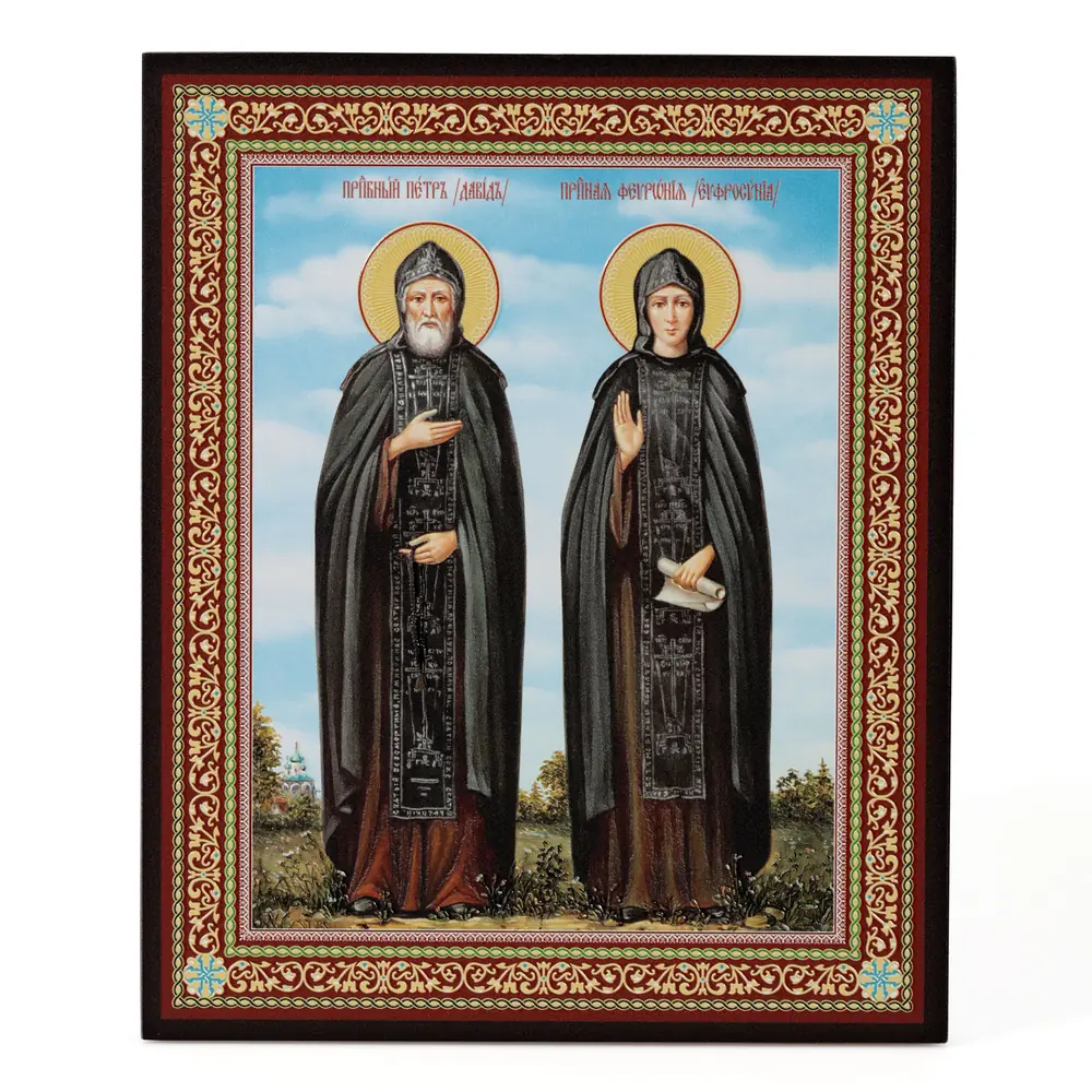 Icon on board 18×24 3D print, varnish Peter and Fevronia 1