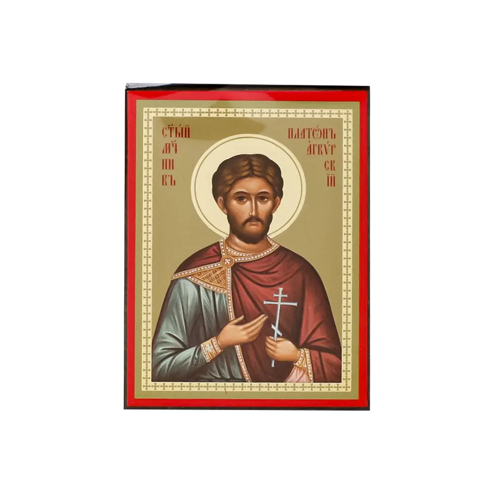 Icon on wooden panel 6×9 double embossing, annotation, packaging Platon of Ancyra