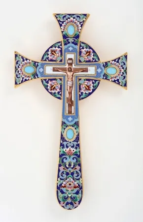 Altar cross Maltese enamel miniature, painting / gilding