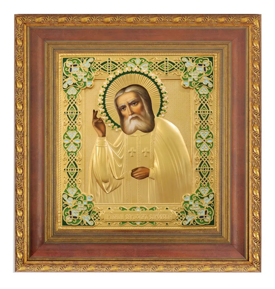 ფერწერული ხატი კიოტში 24×30 ზეთი, მოჭედილობა №268, მქრქალი სრული მოოქროვება, მინანქარი, კიოტი №22 სერაფიმე საროველი