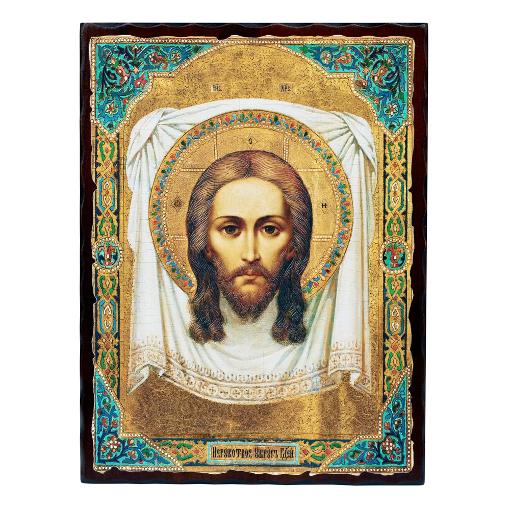 ხატი დაფაზე 30×40 მოცულობითი ბეჭდვა, ლაქი №1 ხელთუქმნელი მაცხოვარი 2