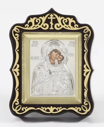 Icon in plastic frame icon case 6×7 carved brass-plated with riza Tolga Mother of God