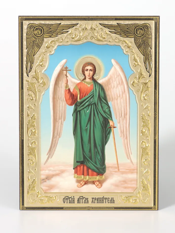 Icon on wooden panel 15×21 blind embossing Guardian Angel (full-length) №2