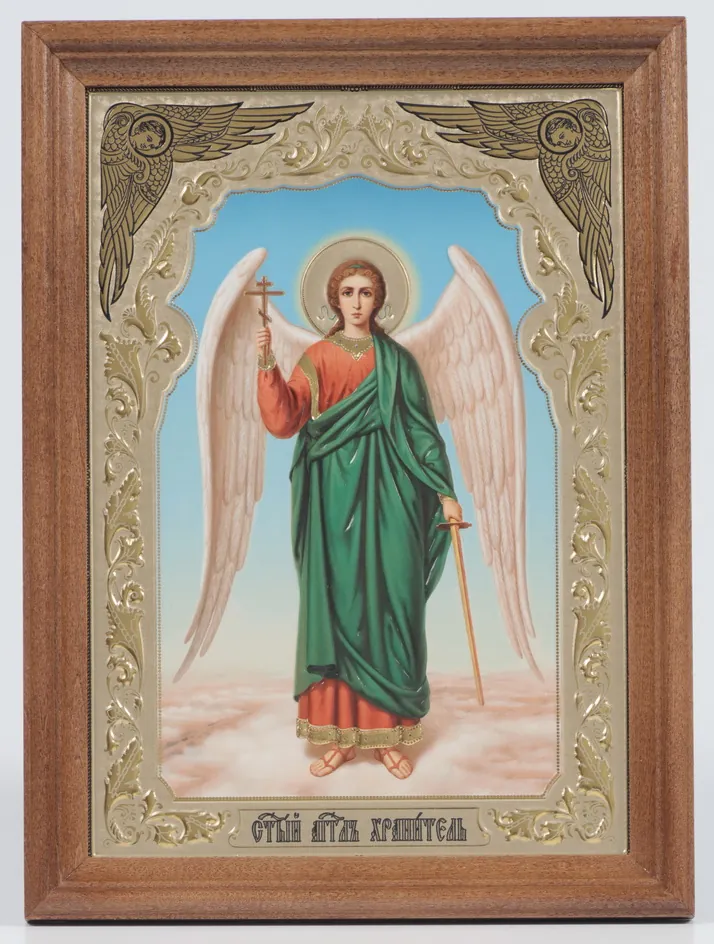 Icon in wooden frame 18×24 blind embossing (without glass) Guardian Angel (full-length) №2