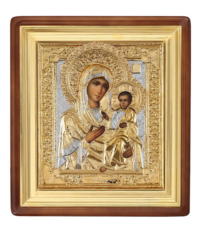 Painted icon in icon case 24×30 oil, riza cover №299, icon case №1 Iveron Mother of God