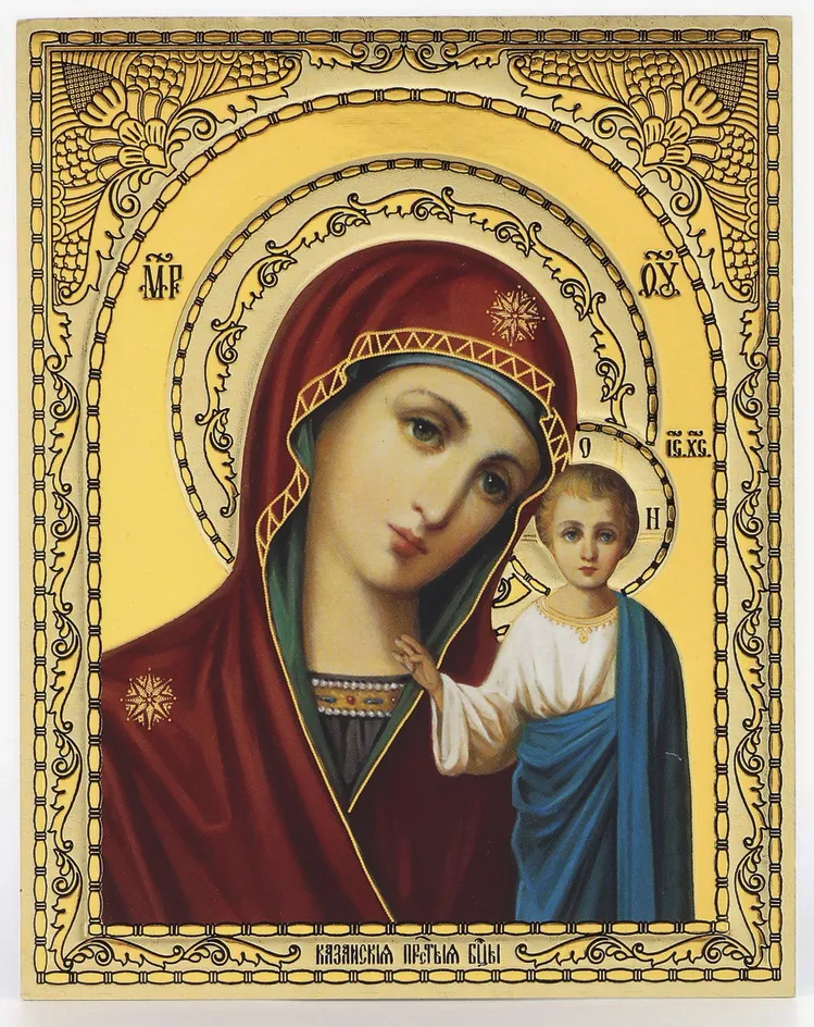 Icon on wooden panel 9×12 blind embossing (10 mm) Kazan Mother of God 14