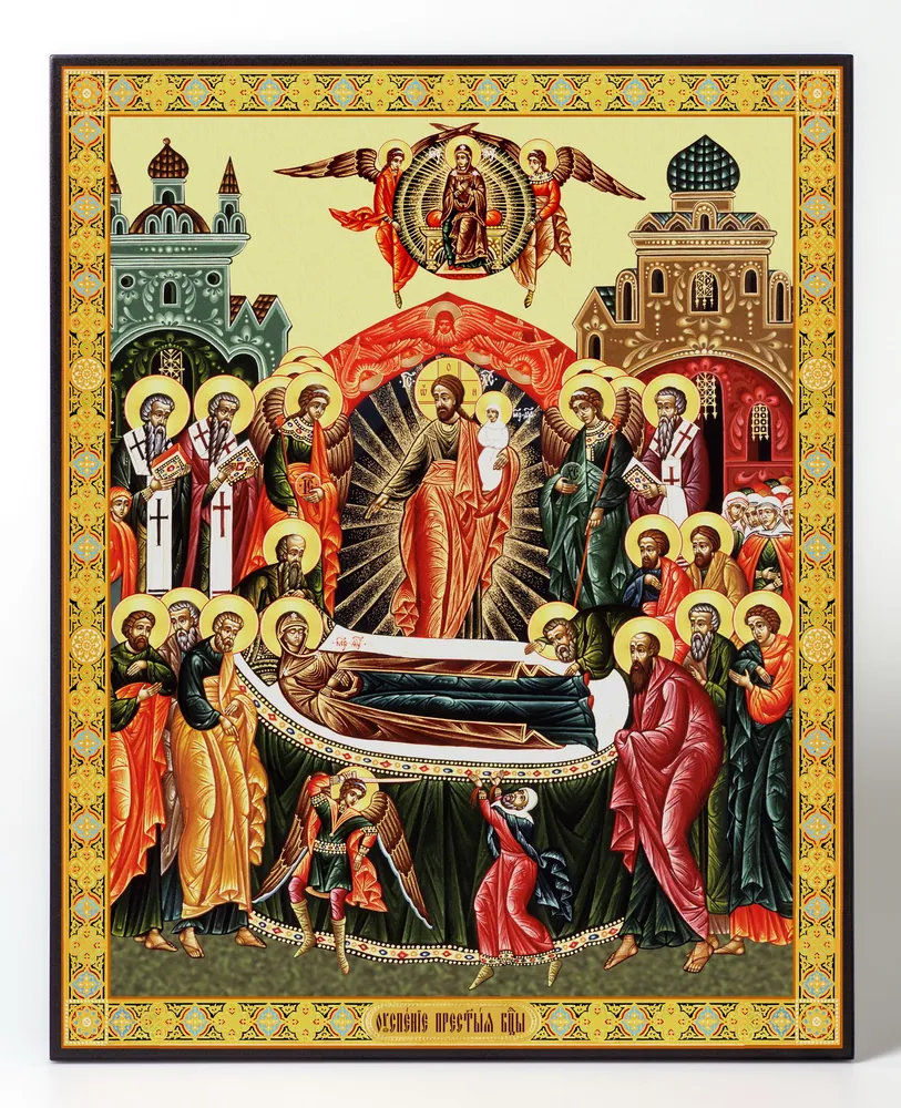 Икона на доске 40х50 объемная печать, лак Успение Богородицы,