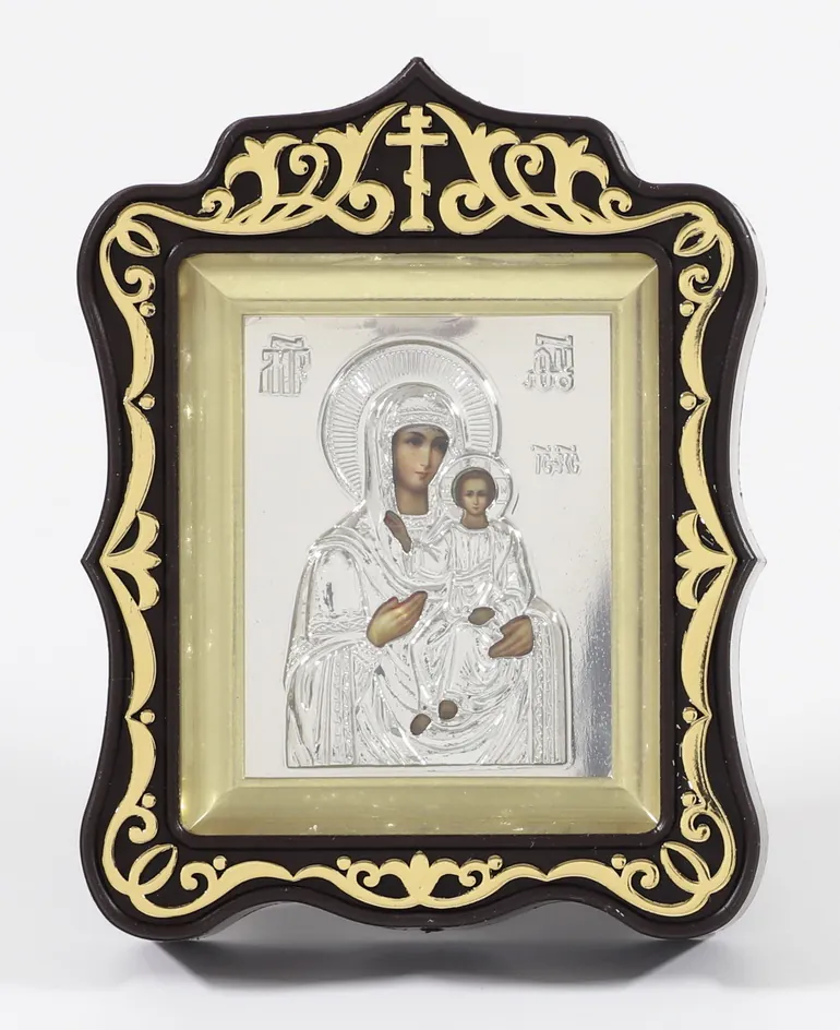 Icon in plastic frame icon case 6×7 carved brass-plated with riza Smolensk Mother of God