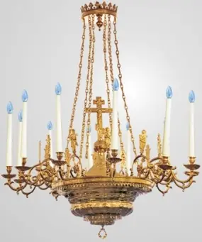 Chandelier 1 tier 12 candles with apostles chased gilding