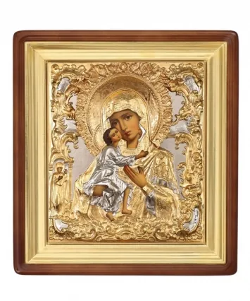 Painted icon in icon case 24×30 oil, riza cover №206, icon case №1 Feodorovskaya Mother of God