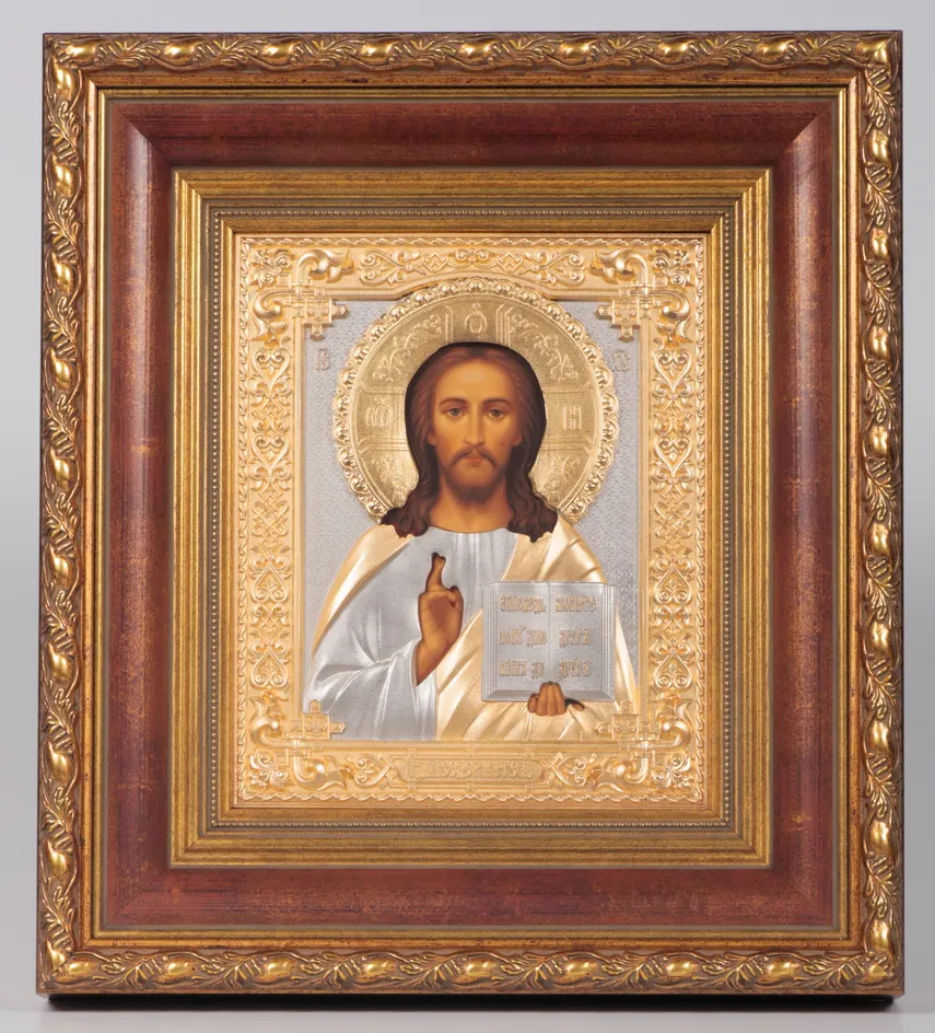 ფერწერული ხატი კიოტში 18×24 ტემპერა, მოჭედილობა №245 ნაწილობრივი / მოოქროვილი, ბაგეტის ქვეჩარჩო და პერანგი მაცხოვარი
