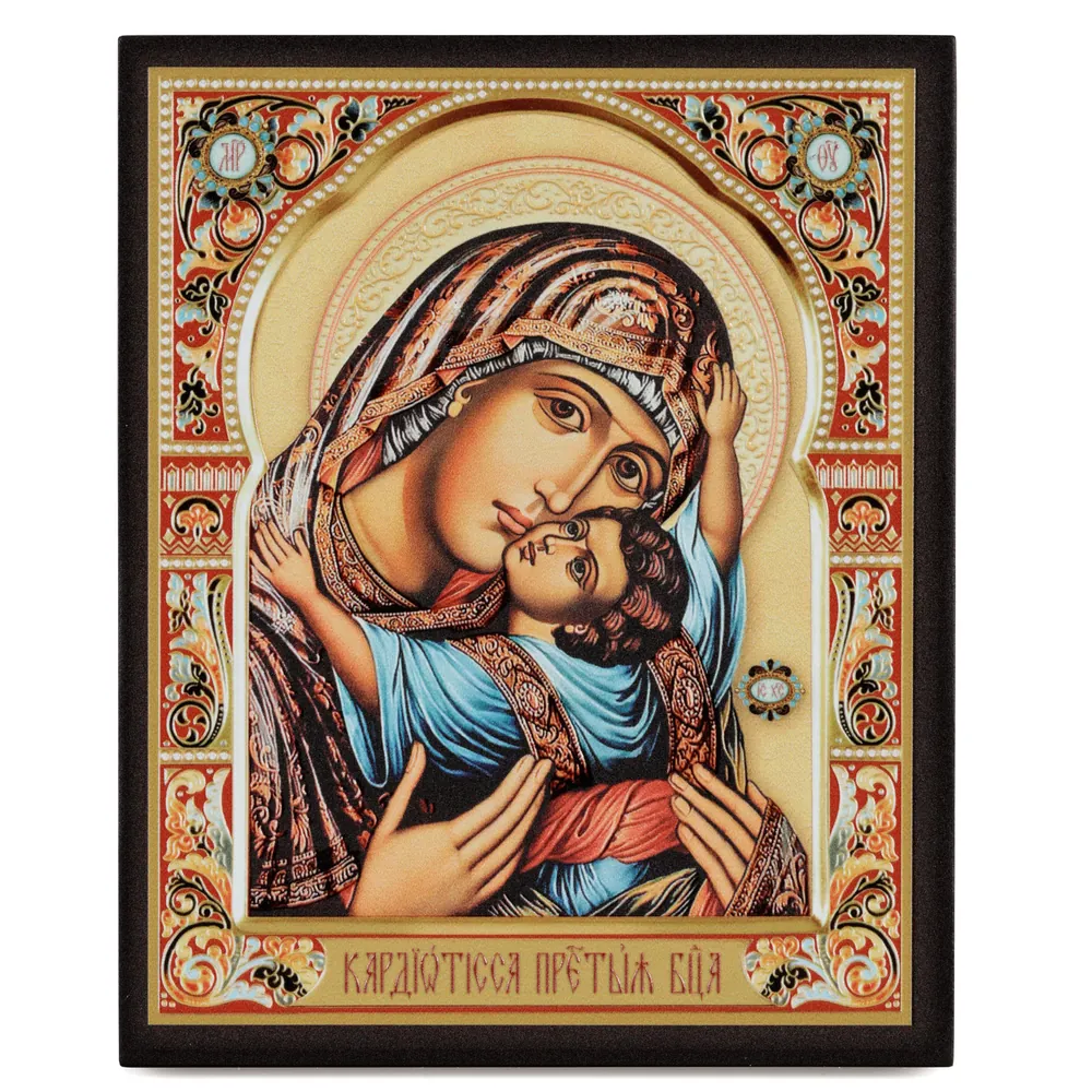 ხატი დაფაზე 13×15 მოცულობითი ბეჭდვა, ლაქი კარდიოტისა ღვთისმშობელი
