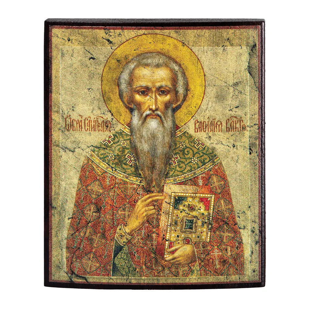 Икона на дереве 9х11 лак Василий Великий