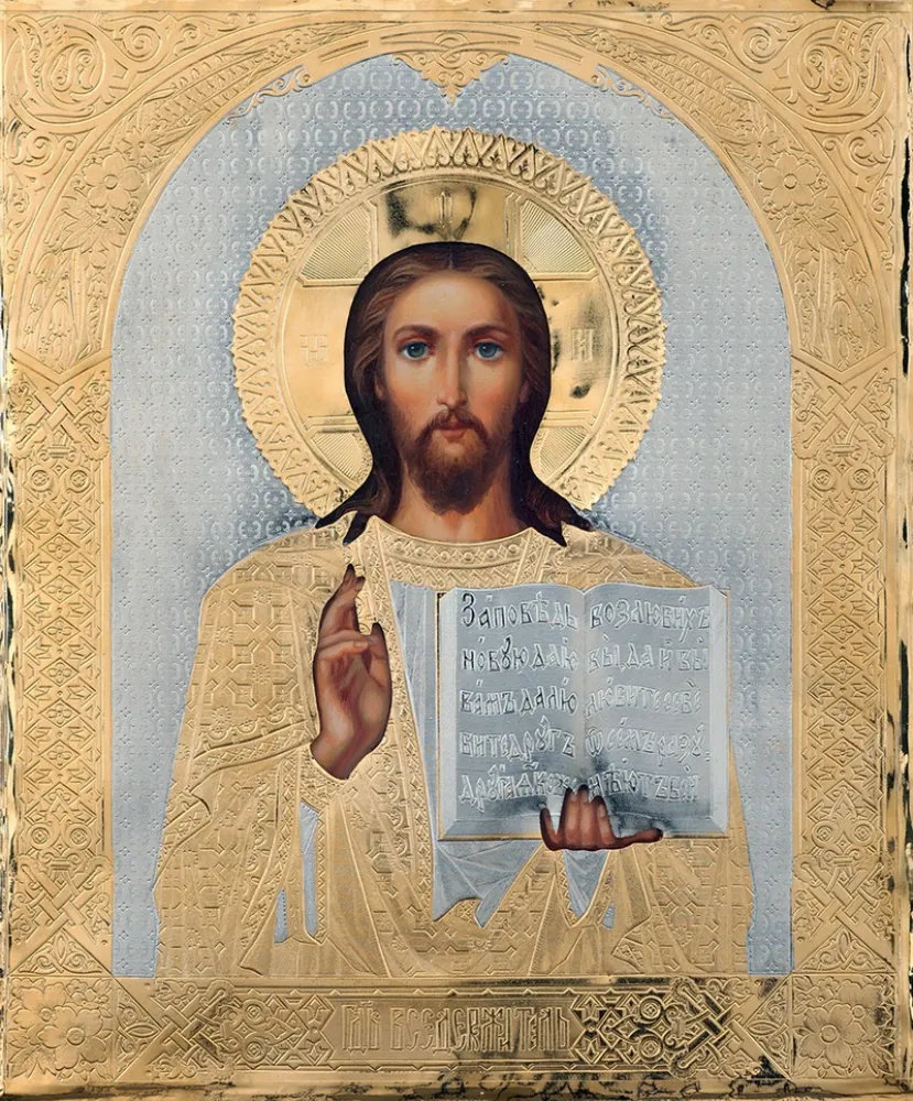 Painted icon of the Saviour 24×30, oil, riza cover №232, gilding