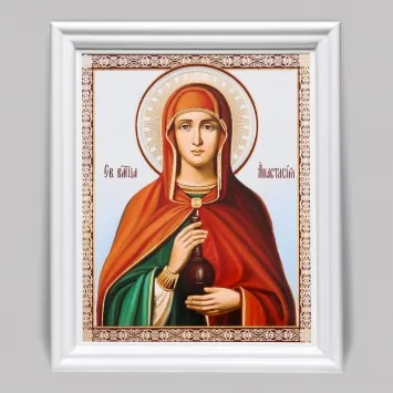 Icon in wooden frame №3 11×13 (white) double embossing Anastasia Deliverer from Bonds, St, Great Martyr (2)
