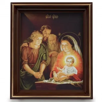 Icon on plastic 13×16 3D print, varnish, in plastic frame on stand Nativity of Christ 2