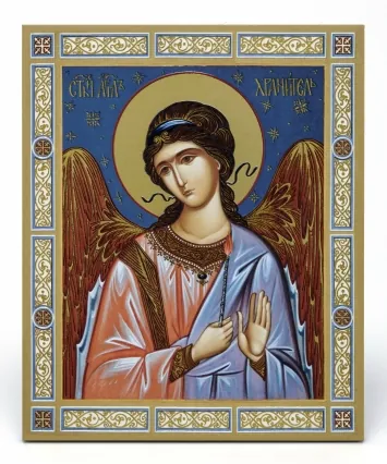 Icon on board 18×24 gilded finish, 3D print, varnish Guardian Angel 3