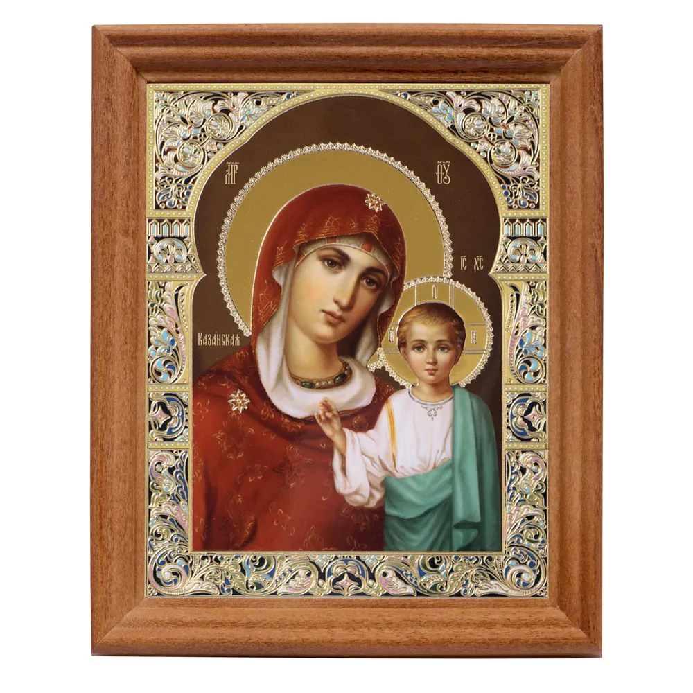 Icon in wooden frame №3 11×13 double embossing Kazan Mother of God 38