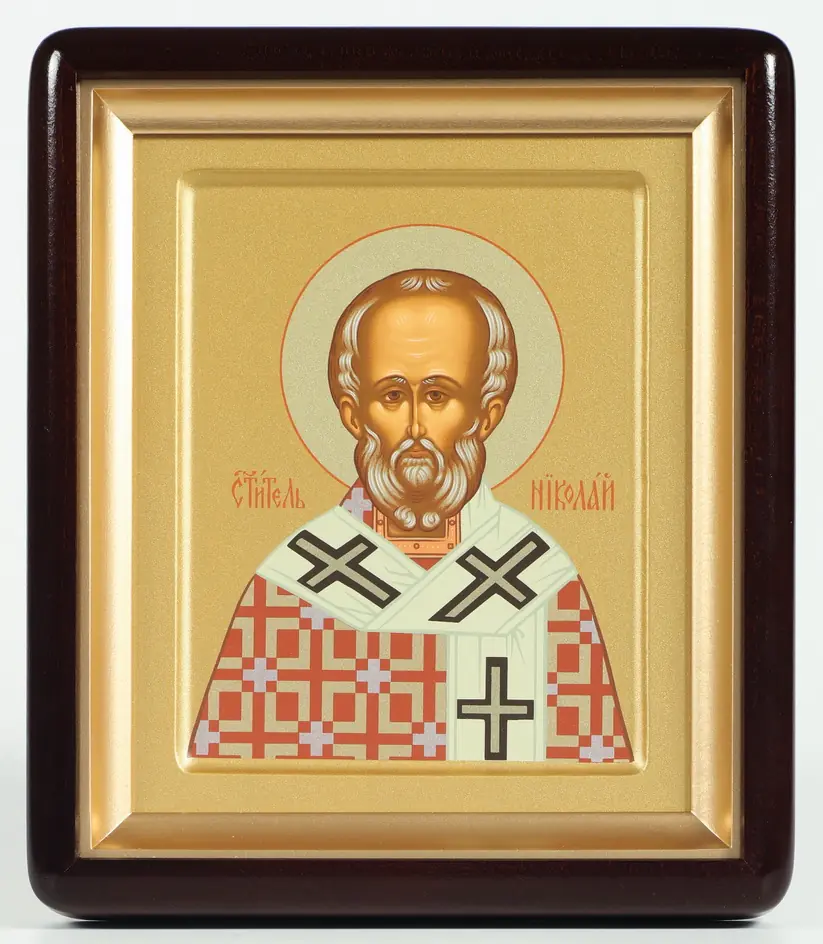 Icon in icon case 18×24 shaped, tempera №3, recessed field Nicholas the Wonderworker