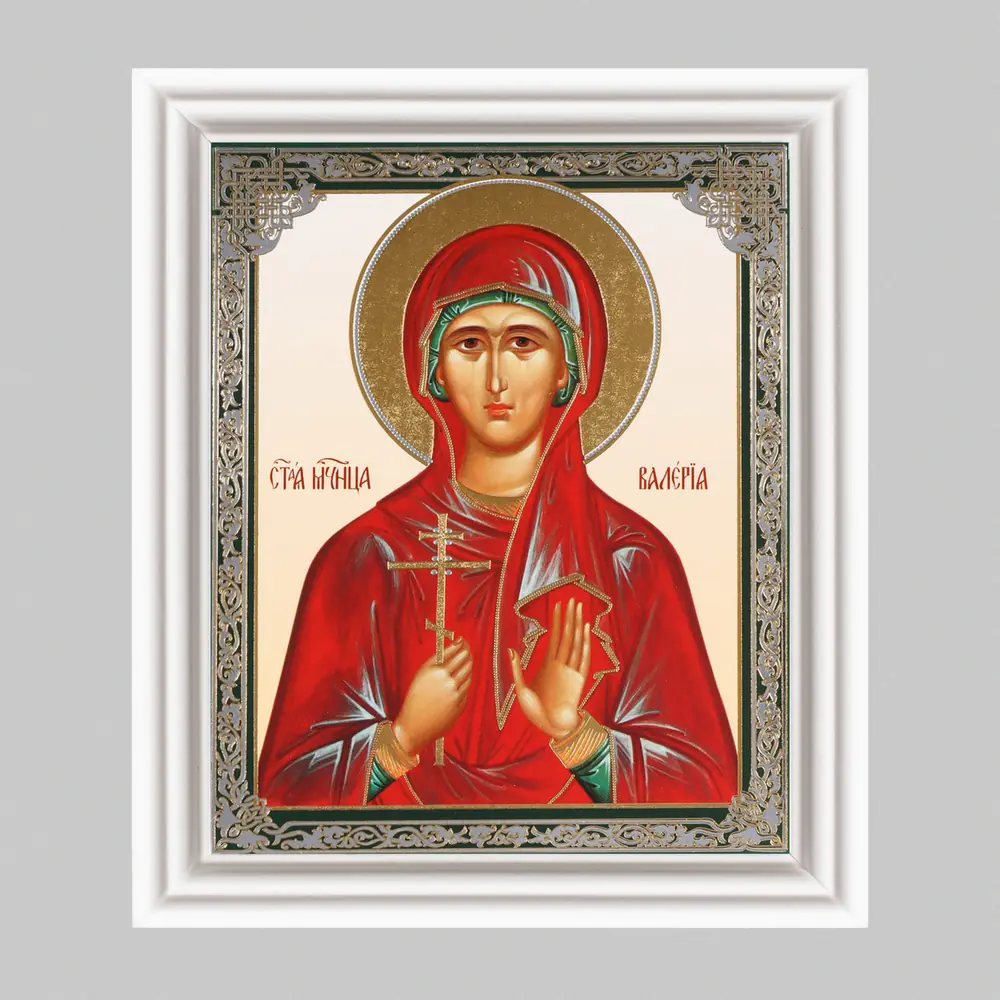 Icon in wooden frame №3 11×13 (white) double embossing Valeria of Caesarea (of Palestine), virgin, Martyr (2)