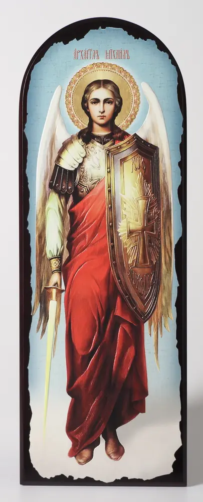 Icon on MDF 18×50 arched, 3D print, varnish Archangel Michael