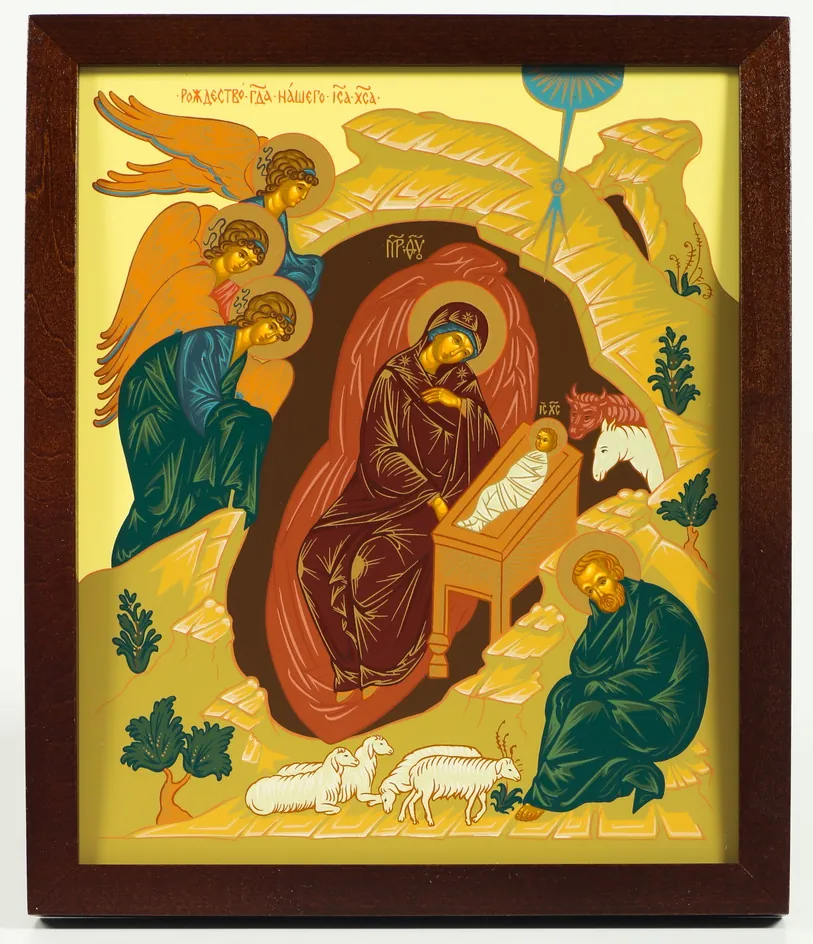 Icon in icon case 18×24 shaped №2 tempera, without stretcher Nativity of Christ 1