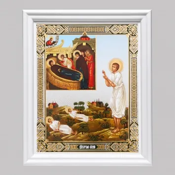 Icon in wooden frame №3 11×13 (white) double embossing Artemius of Verkola 2