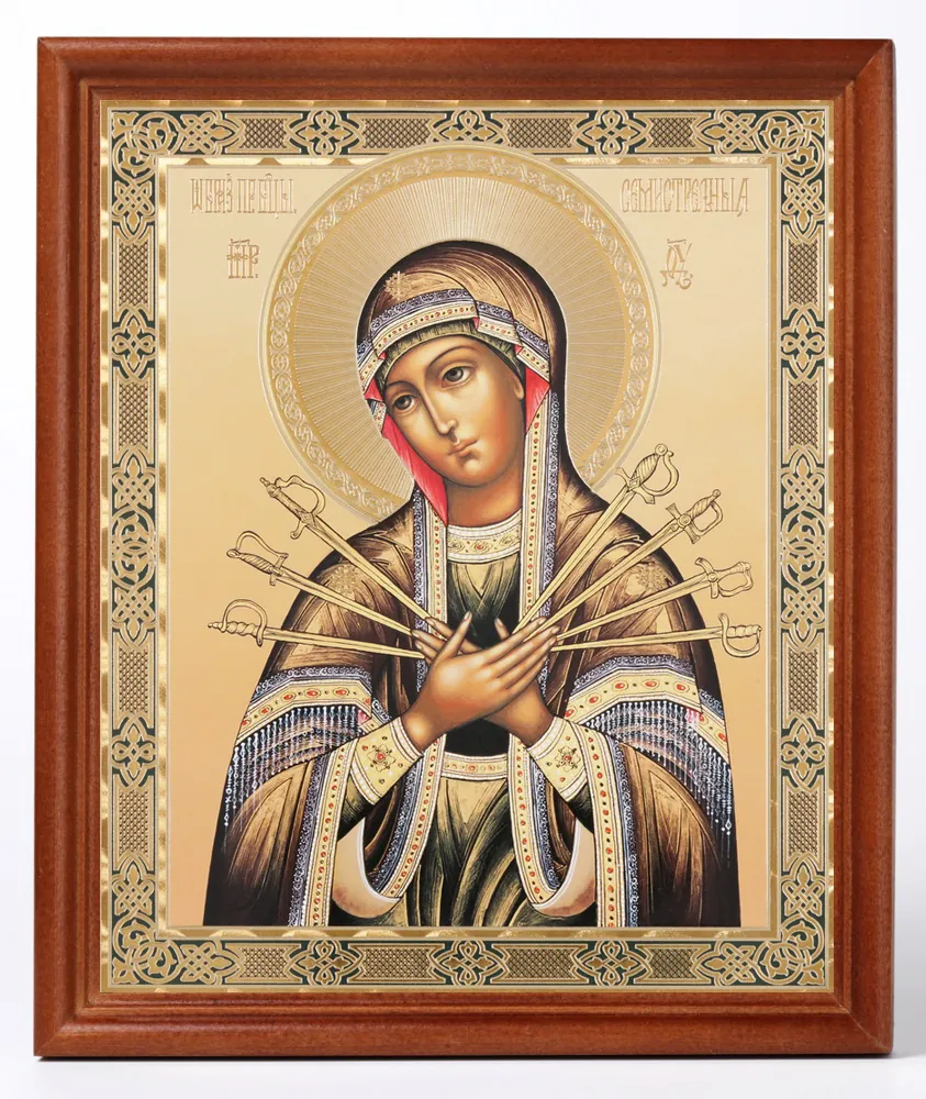 ხატი ხის ჩარჩოში №1 18×24 ორმაგი ტვიფრი შვიდისრიანი ღვთისმშობელი 01