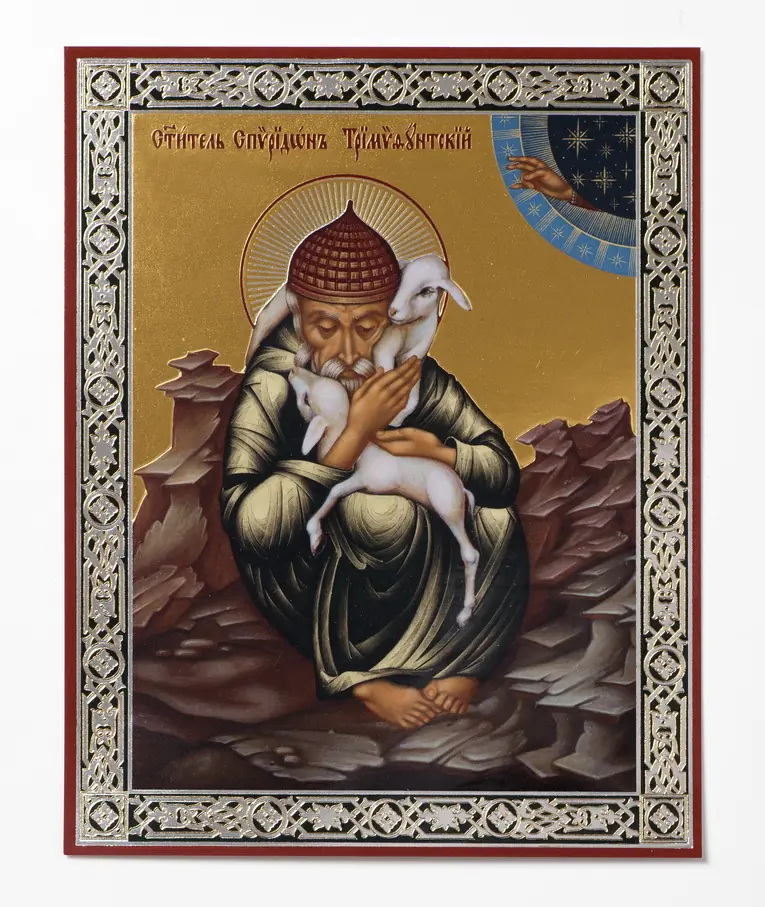 Icon on hardboard №1 11×13 double embossing Spyridon of Trimythous 7