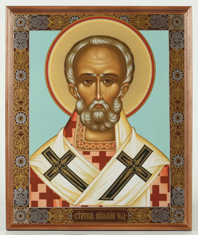 ხატი ხის ჩარჩოში №1 30×40 ორმაგი ტვიფრი, შეფუთვა ნიკოლოზ საკვირველთმოქმედი 25