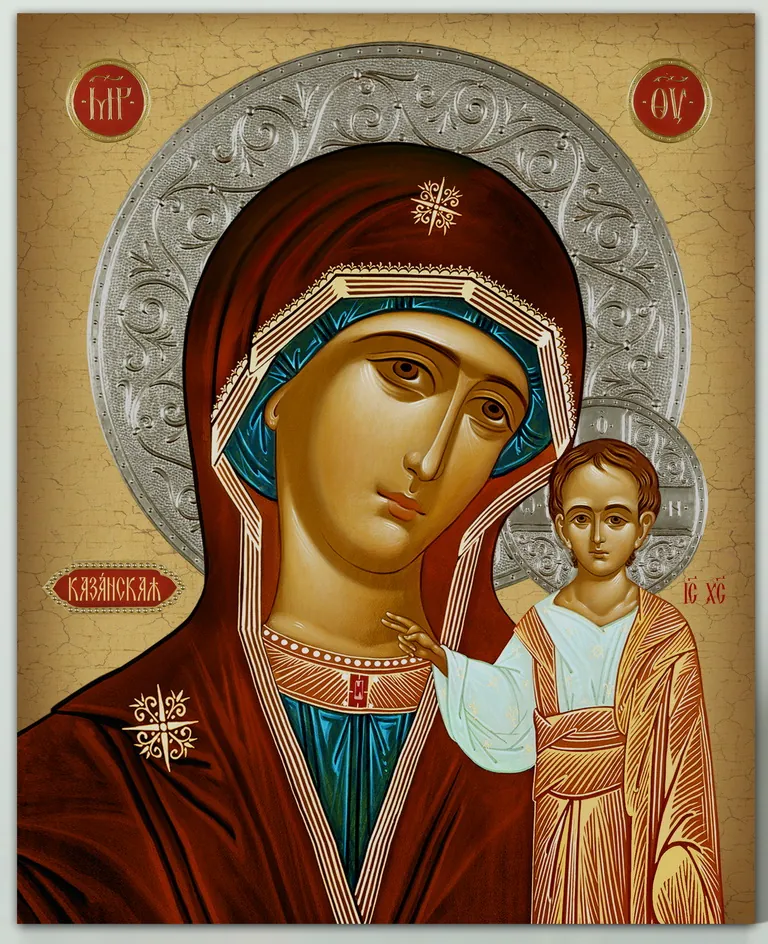 Icon on board 13×15 3D print, varnish Kazan Mother of God 2