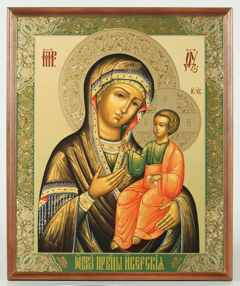 ხატი ხის ჩარჩოში №1 30×40 ორმაგი ტვიფრი, შეფუთვა ივერიის ღვთისმშობელი 01