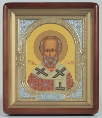Icon in icon case 18×24 shaped, tempera, riza frame №1 Nicholas the Wonderworker